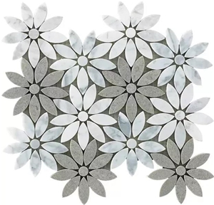 Fancy Grey And  White Flower Wall Mosaic For Bathroom Tile