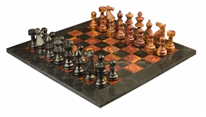 Black & Red Onyx Marble European Series Chess Set