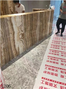 Golden Line Onyx Gold Yellow Wooden Slab In China Market