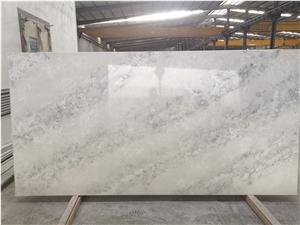 Concrete Rainy Artificial White Quartz Slabs And Tiles