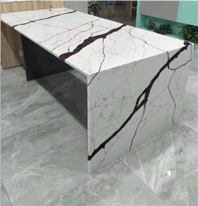 White Calacatta Quartz Slab Artificial Stone Countertop