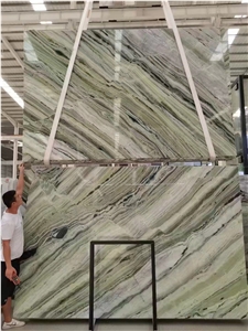 Bookmatched Polished Natural Green Marble Slab Tiles