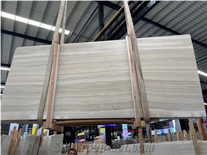 First Quality White Wooden Veins Marble Honed