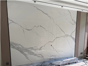 White Cararra Marble Look Sintered Stone Slab And Tile