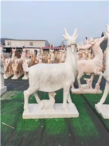 Red Sunset Marble Goat Stone Carving Landscape Statue