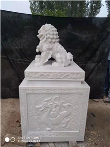 White Marble Lion Sculpture Stone Shishi Guardian Statue