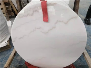White Marble Round Table Top Polished Restaurant Desk
