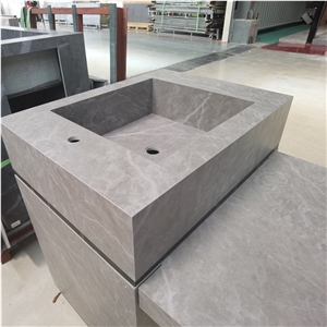 Grey Sintered Stone Open Kitchen Island Countertop