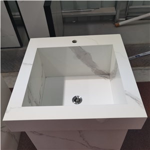 House Bathroom Engineered Sintered Stone Pedestal Sink For Hotel