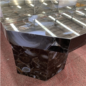 Luxury Sintered Stone Brown Agate Stone Table For Home Decor