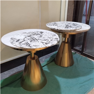 Exotic Stone Stainless Steel Round Coffee Table Set