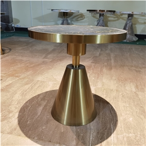 Exotic Stone Stainless Steel Round Coffee Table Set
