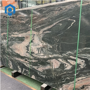 Green Quartzite Slab With Pink Vein For Home Background Wall