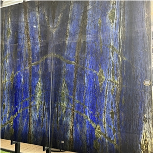 Luxury Azul Bahia Granite Backlit Bookmatched Slab Wall