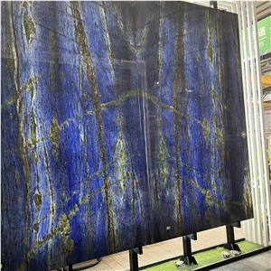Luxury Azul Bahia Granite Backlit Bookmatched Slab Wall