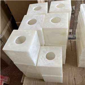 Modern Design Square White Onyx Tissue Box For Hotel & Villa