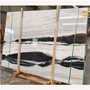 Panda White Marble Slabs With Black Veins Bookmatch For Wall