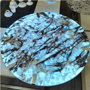 Snow Mountain Silver Backlight Exotic Stone Table Top