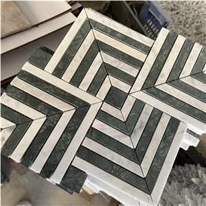 White Marble And Green Marble Herringbone Mosaic Tiles Price