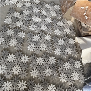 White Marble Water- Jet Mosaic Tiles For Kitchen Backsplash