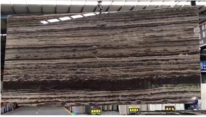 Cappuccino Brown Natural Dark Brown Marble Wave Veins Slabs