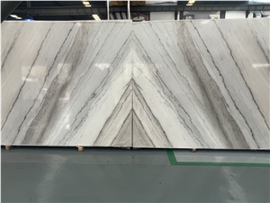 Cheap Guangxi White Marble Slab, Grey Straight Veins