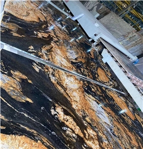 Cosmic Black Granite With Golden Veins Slabs