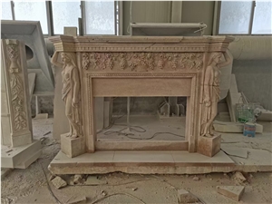 Carving Stone Fireplace Mantel Travertine Indoor Fireplace
