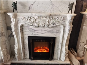 Indoor Stone Mantel Marble Arabescato Fireplace Surround