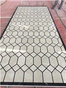 Rectangle Stone Floor Waterjet Pattern Marble Medallion Tile
