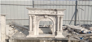 Sculptured Marble Column Volakas Modern Stone Fireplace