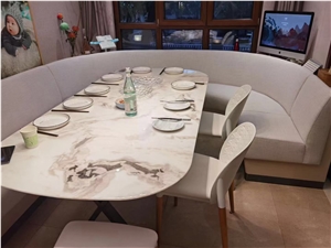 Solid Stone Dining Table Marble Fantasy White Home Furniture
