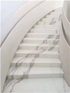 Stone Spiral Staircase Marble Calacatta Bookmatch Stair Step