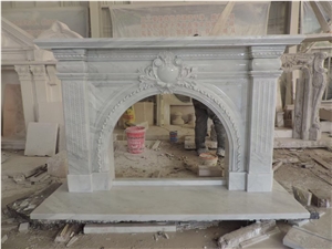 Traditional Stone Indoor Fireplace Sculptured Carrara Mantel