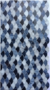 Blue Iredescent Glass Mosaic Pattern For Bathroom