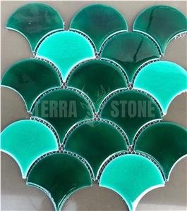 Fish Scale Green Ceramic Mosaic Tile For Swimming Pool