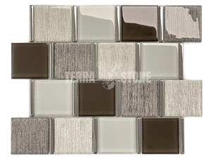 Glass Marble Aluminum Blend Mosaic Tile Linear Featured Wall