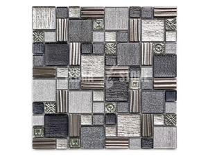 Glass Mixed Metal And Stone Small Square Mosaic Tiles