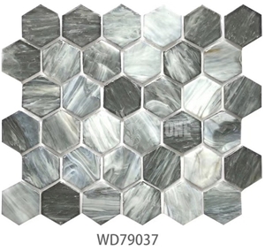Iridescent Bathroom Wall Hexagon Glass Mosaic Tiles Sheet