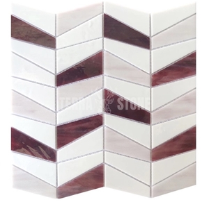 Mixed Color Chevron Kitchen Tiles Stained Glass Mosaic