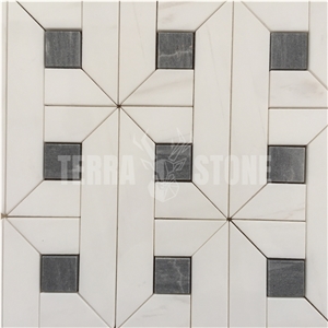 Ater Jet Black And White Marble Mosaic Floor For Bedroom