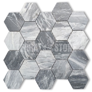Bardiglio Gray Marble 3 Inch Hexagon Mosaic Tile