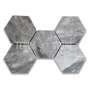 Bardiglio Gray Marble 6 Inch Hexagon Mosaic Tiles Honed