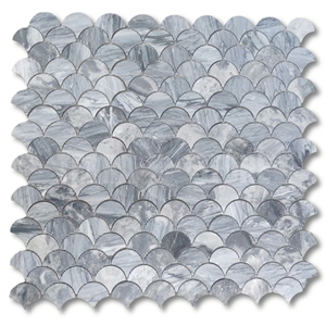 Bardiglio Gray Marble Grand Fish Scale Fan Shape Mosaic Tile