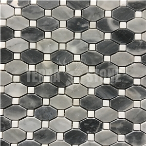 Bardiglio Gray Marble Octagon Mosaic With White Dots Stone