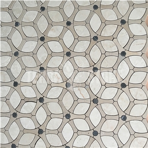 Beige Marble Tile Water Jet Mosaic Pattern For Floor