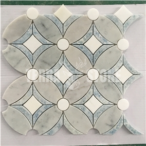 Bianco Carrara Thassos White Marble Floral Waterjet Mosaic