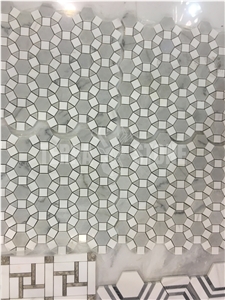 Bianco Carrara Thassos White Marble Sunflower Mosaic Tile