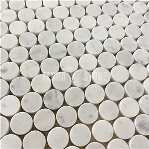 Bianco Carrara White Marble Penny Round Mosaic Pattern