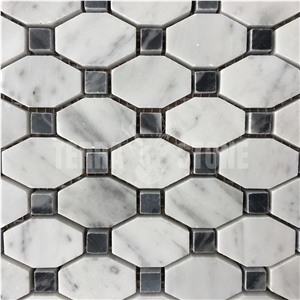 Bianco Carrara White Marble With Grey Dots Octagon Mosaic